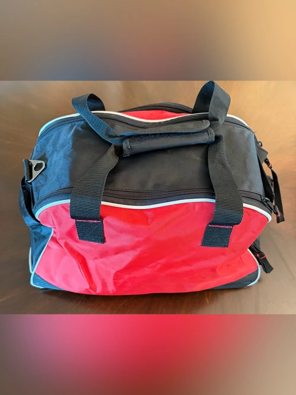 Omega Red and Black Men's Travel Duffel with Teal Trim